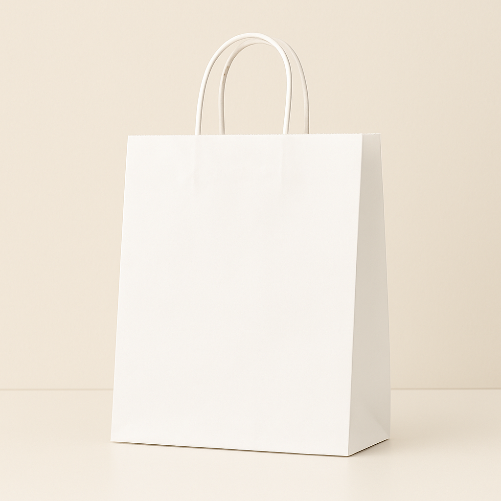White Kraft Paper Bag โ Twisted Handle | 100 GSM High Strength (12 x 16 x 5 in) - Pack of 100 pcs