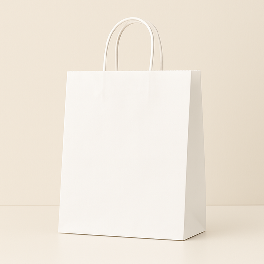 White Kraft Paper Bag – Twisted Handle | 100 GSM High Strength (12 x 16 x 5 in) - Pack of 100 pcs